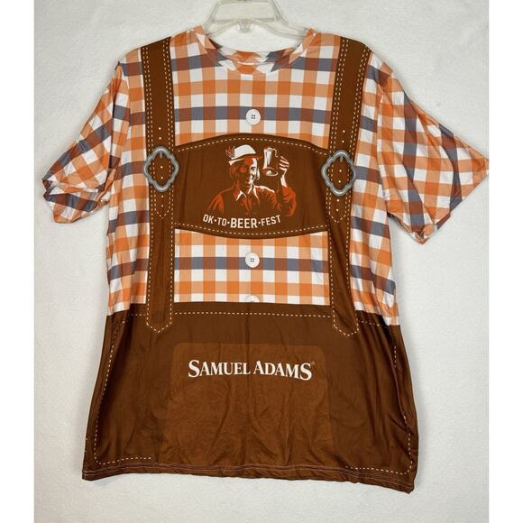 Samuel Adams Octoberfest Shirt Large OK-TO-BEER-FEST Lederhosen Polyester Tee - Picture 1 of 5